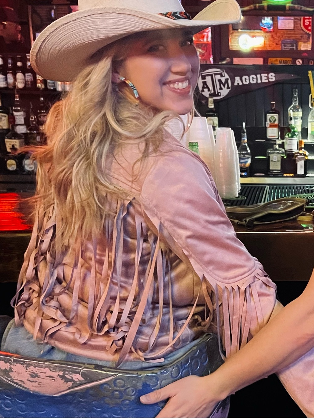 Soft Pink Suede-Look Fringe Jacket